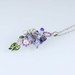 Genuine 925 Sterling Silver Purple Butterfly F Necklace 