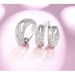  Sterling Silver Sparkling White Cubic Zirconia Ring Earrings Set 