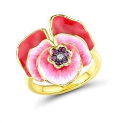 925 Sterling Silver Red Blooming Flower Earrings Ring Set