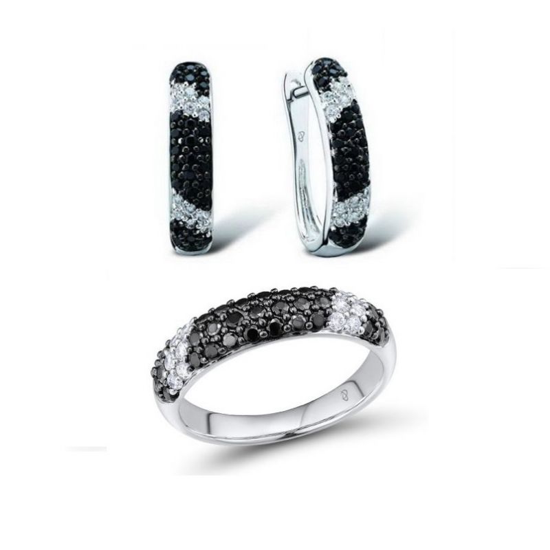 Black Spinel White Zicron Sterling silver set 