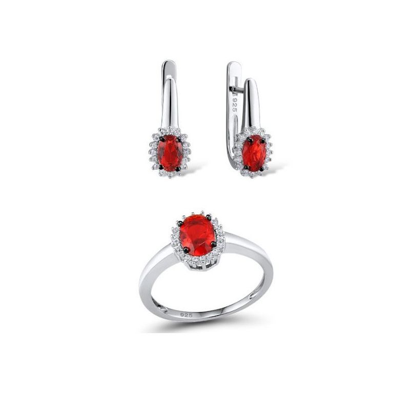 Red White Zircon Jewelry Silver set 